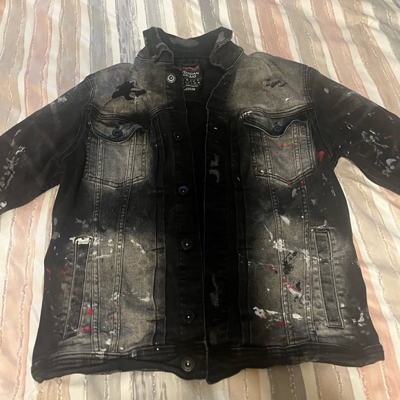 Black/Grey men ripped Jean jacket - Picture 1 of 4